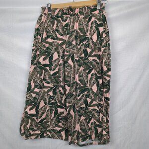 Pink & Green Leaf Print Summer Pants